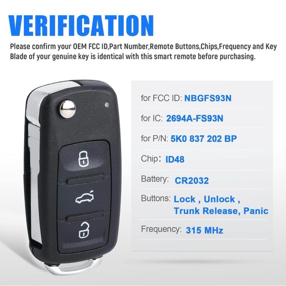 VW Volkswagen Jetta OEM Key Fob 2019 - Picture 8 of 9